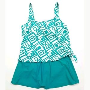 Geometric Teal One Piece Swimsuit